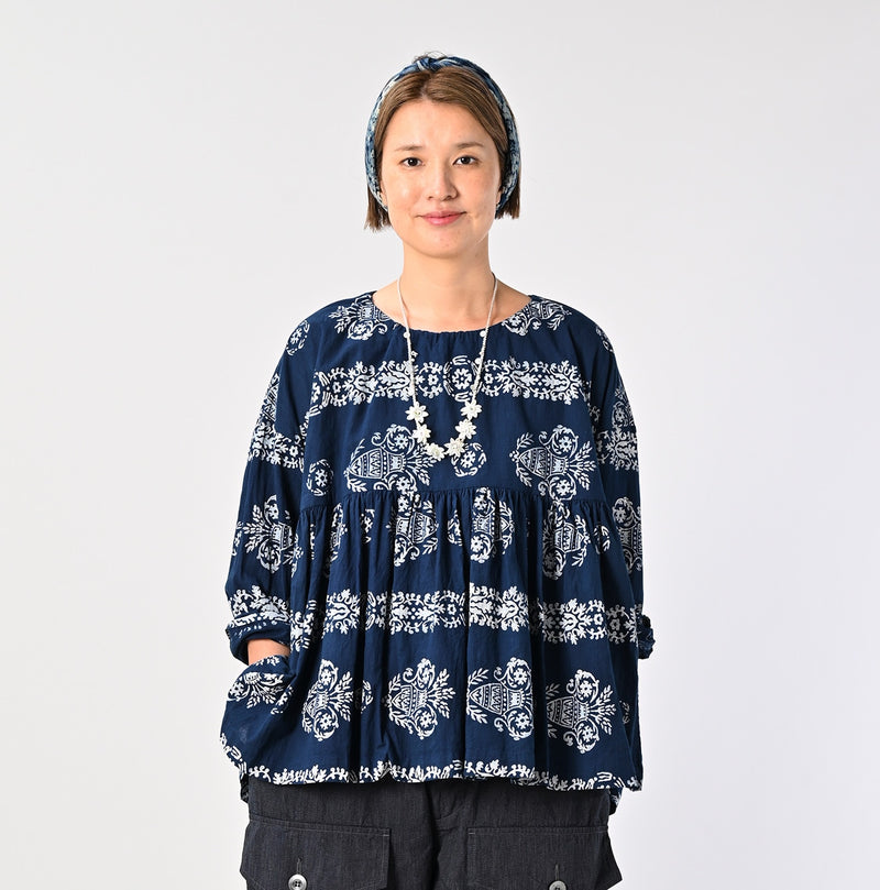 45R ONEONE Ai Indigo Khadi Gathered Blouse