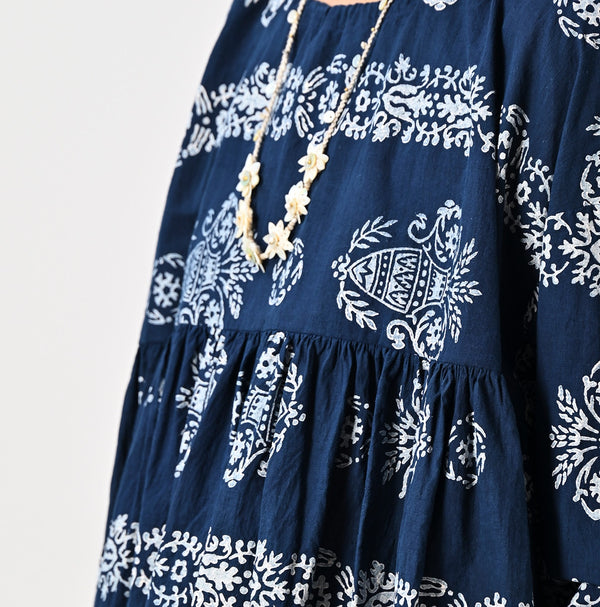 45R ONEONE Ai Indigo Khadi Gathered Blouse