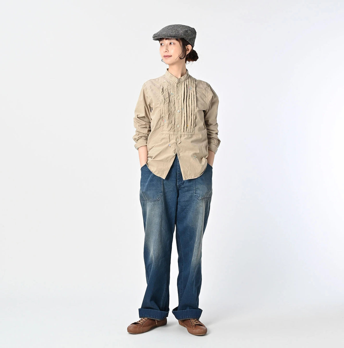 45R Futatabi Damp Floret Embroidery Pintuck Petit Loafer Shirt - Image 2