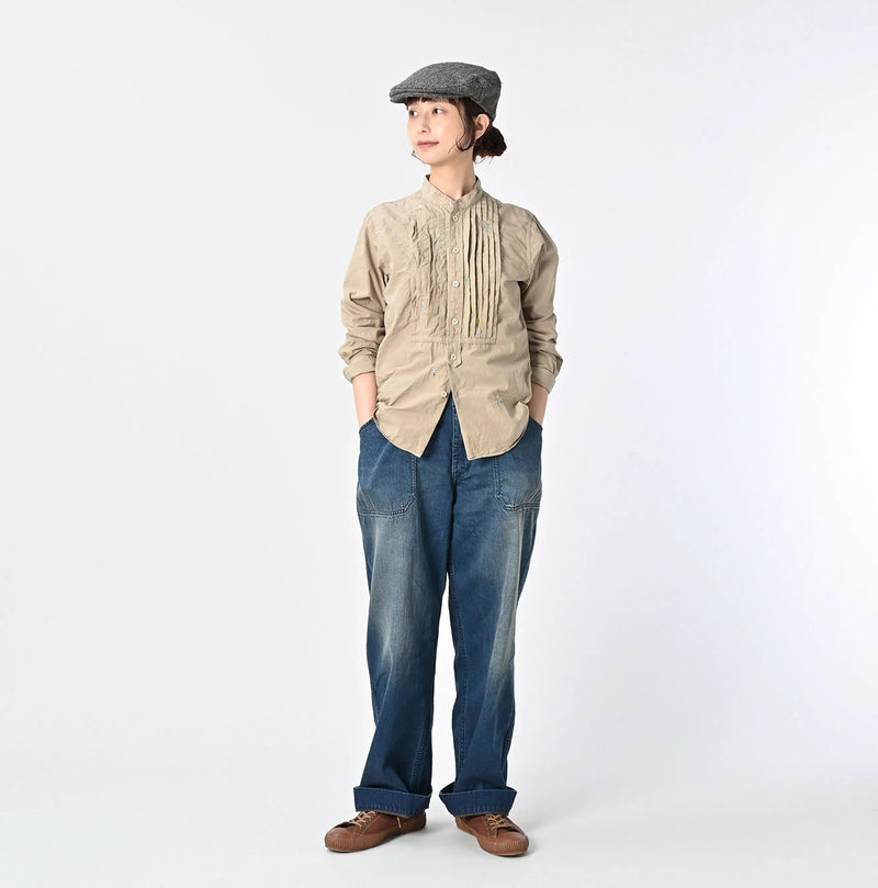45R Futatabi Damp Floret Embroidery Pintuck Petit Loafer Shirt - Image 2