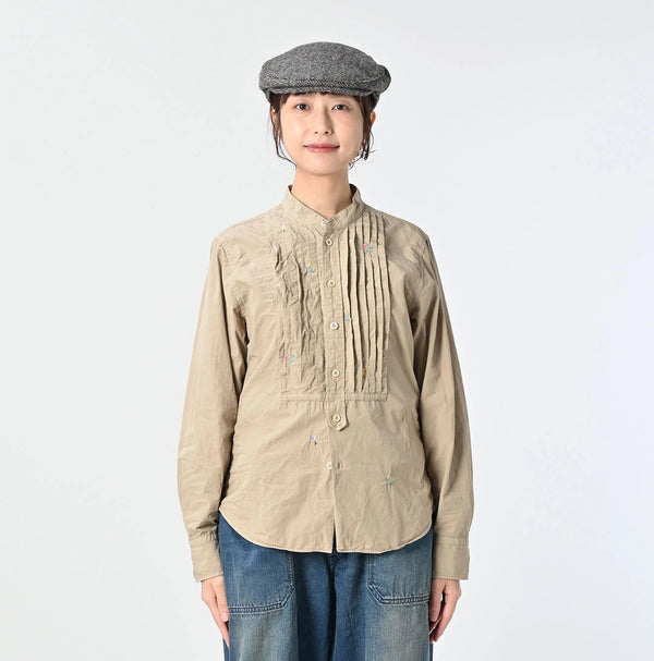 45R Futatabi Damp Floret Embroidery Pintuck Petit Loafer Shirt