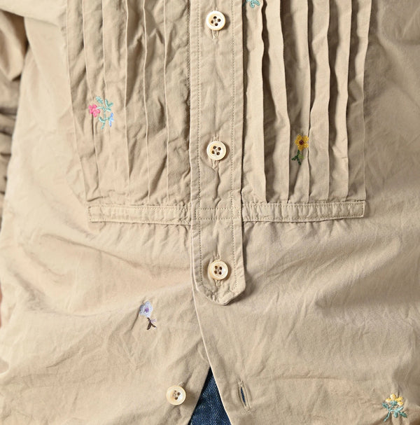 45R Futatabi Damp Floret Embroidery Pintuck Petit Loafer Shirt