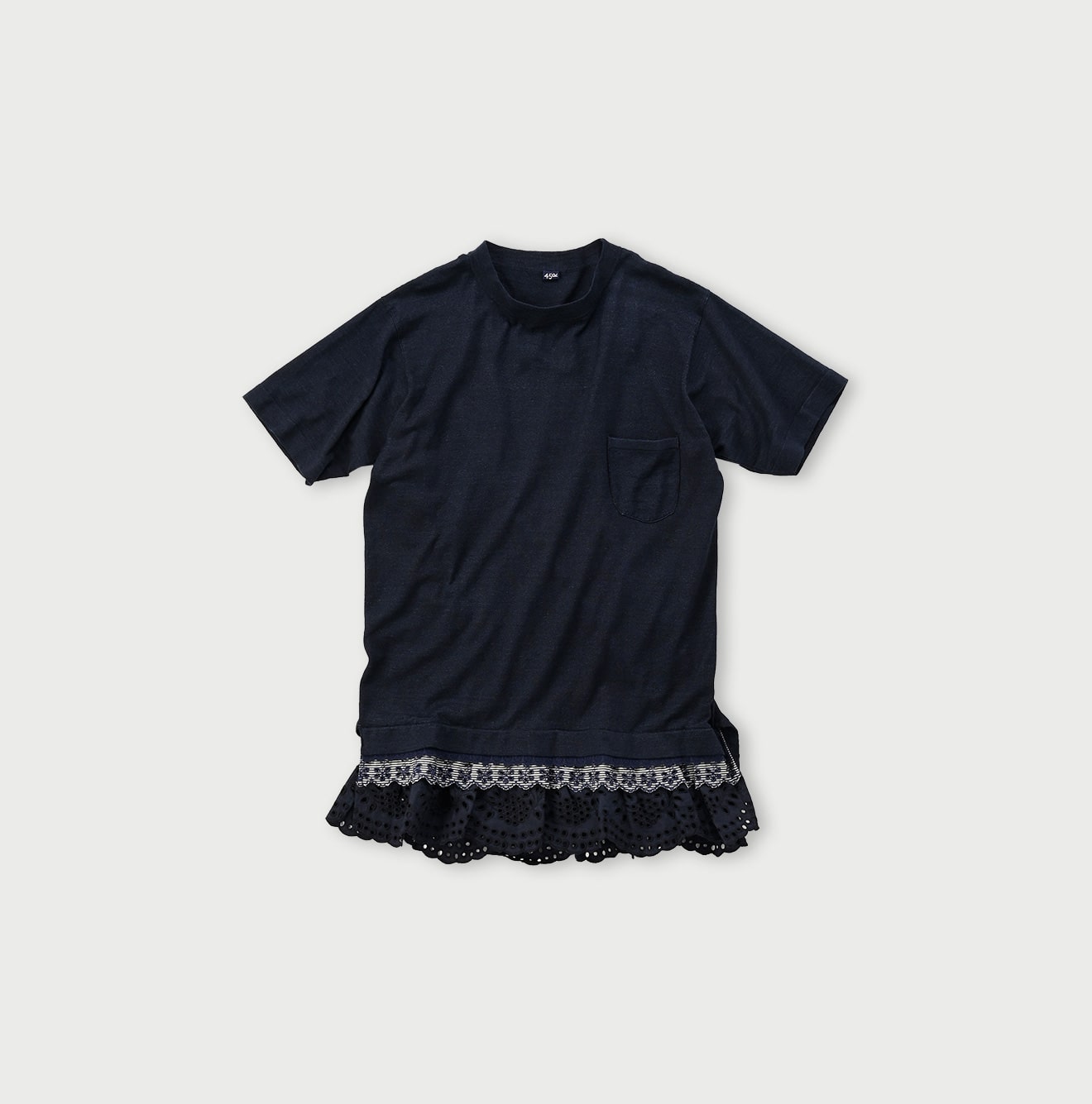 Futatabi Indigo Daily Knit-sewn Ocean Lace T-shirt