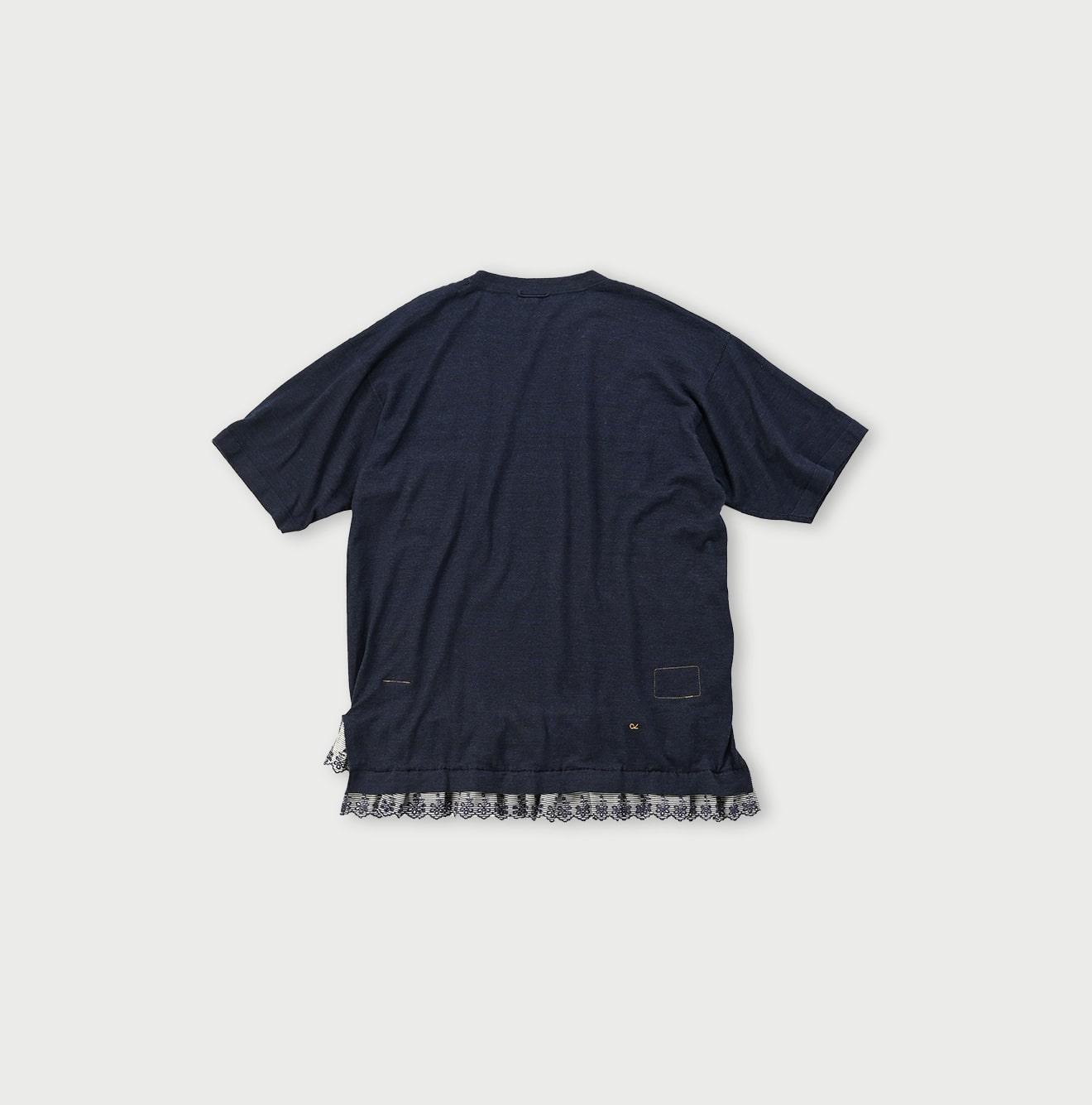 Futatabi Indigo Daily Knit-sewn Ocean Lace T-shirt