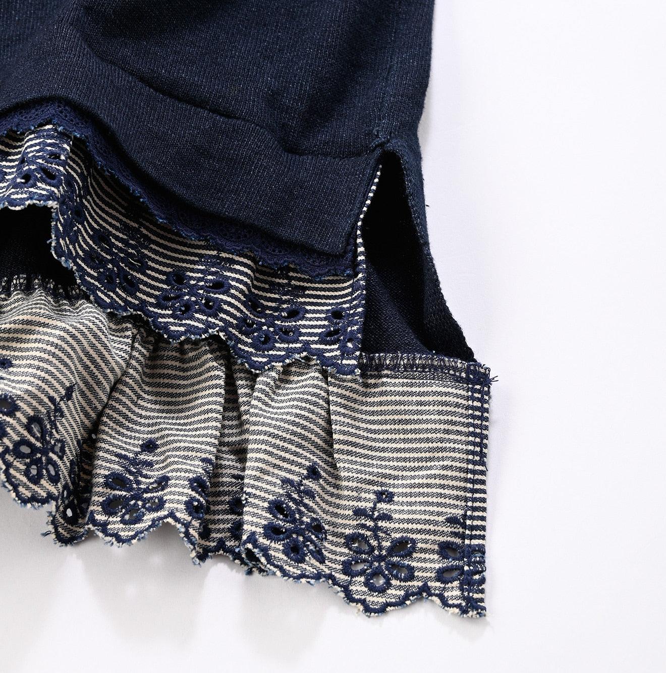 Futatabi Indigo Daily Knit-sewn Ocean Lace T-shirt