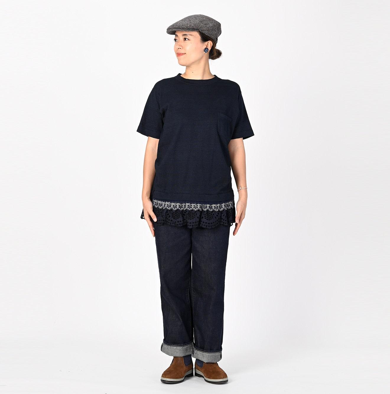 Futatabi Indigo Daily Knit-sewn Ocean Lace T-shirt