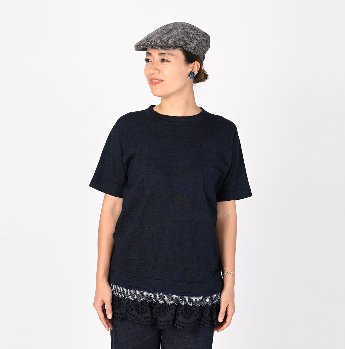 Futatabi Indigo Daily 针织缝制海洋蕾丝 T 恤