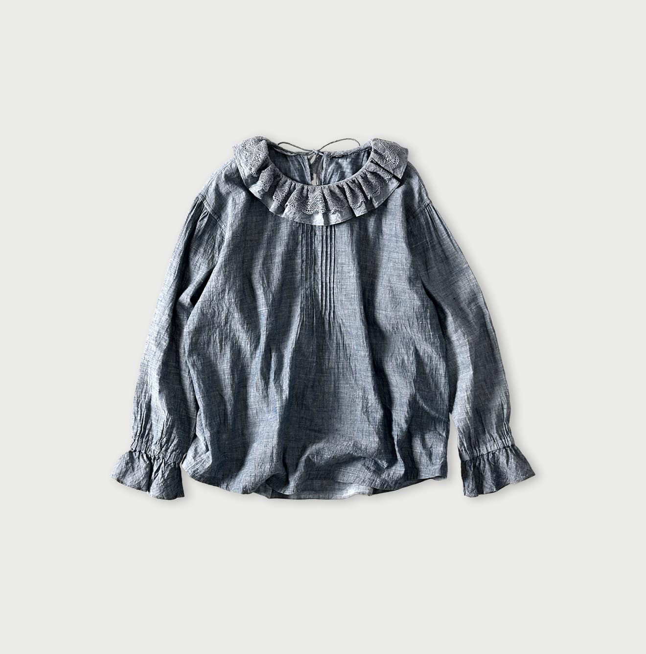 45R Ai Indigo Dungaree Khadi Frilled Collar Blouse
