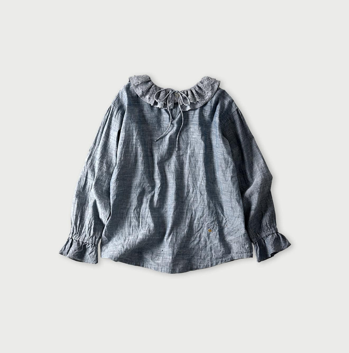 45R Ai Indigo Dungaree Khadi Frilled Collar Blouse