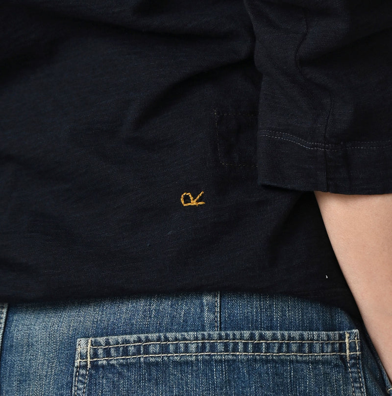 Futatabi Indigo Hacci Embroidery Square T-shirt