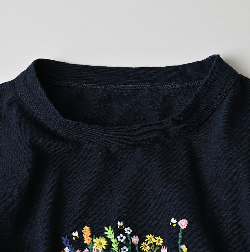 Futatabi Indigo Hacci Embroidery Square T-shirt