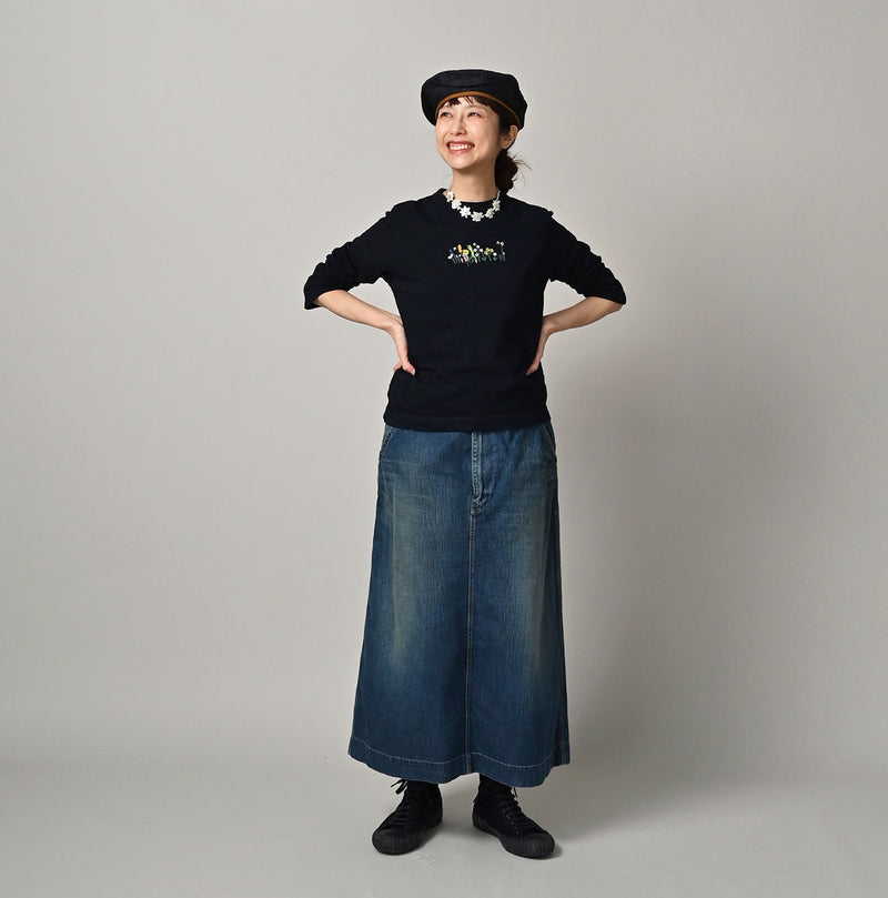 Futatabi Indigo Hacci Embroidery Square T-shirt