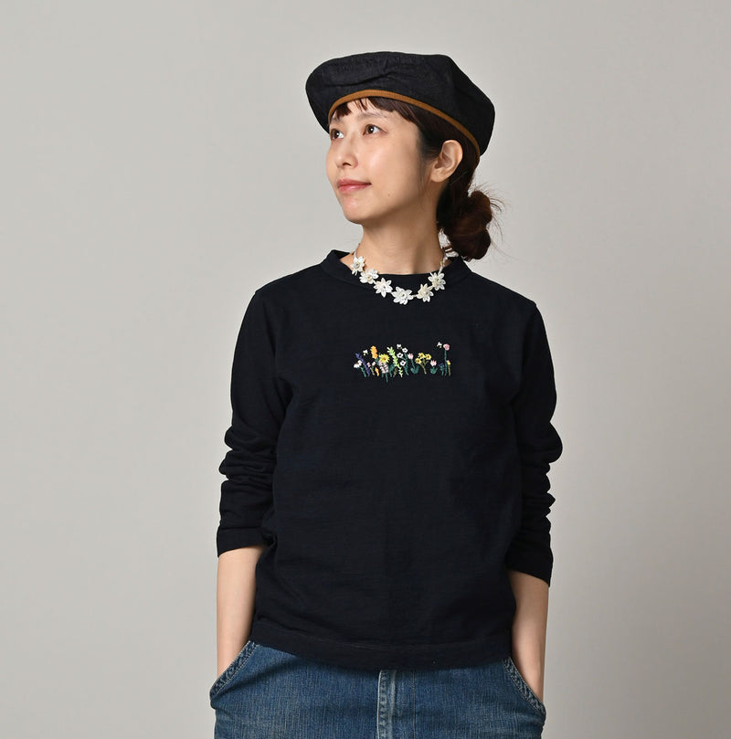 Futatabi Indigo Hacci Embroidery Square T-shirt