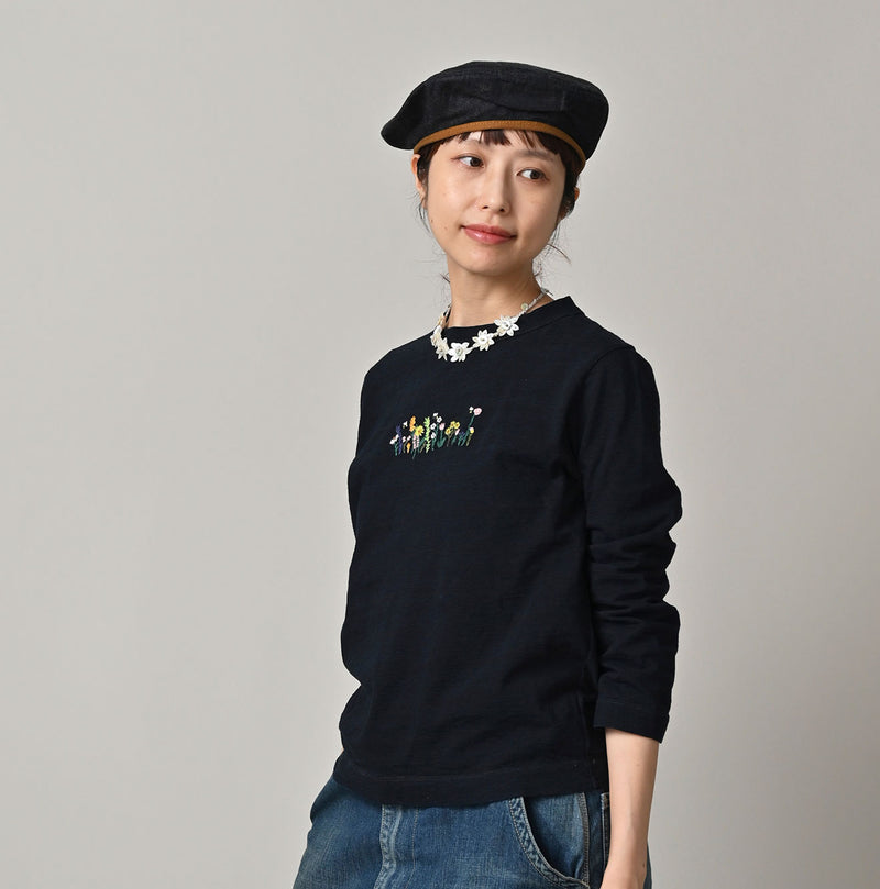 Futatabi Indigo Hacci Embroidery Square T-shirt