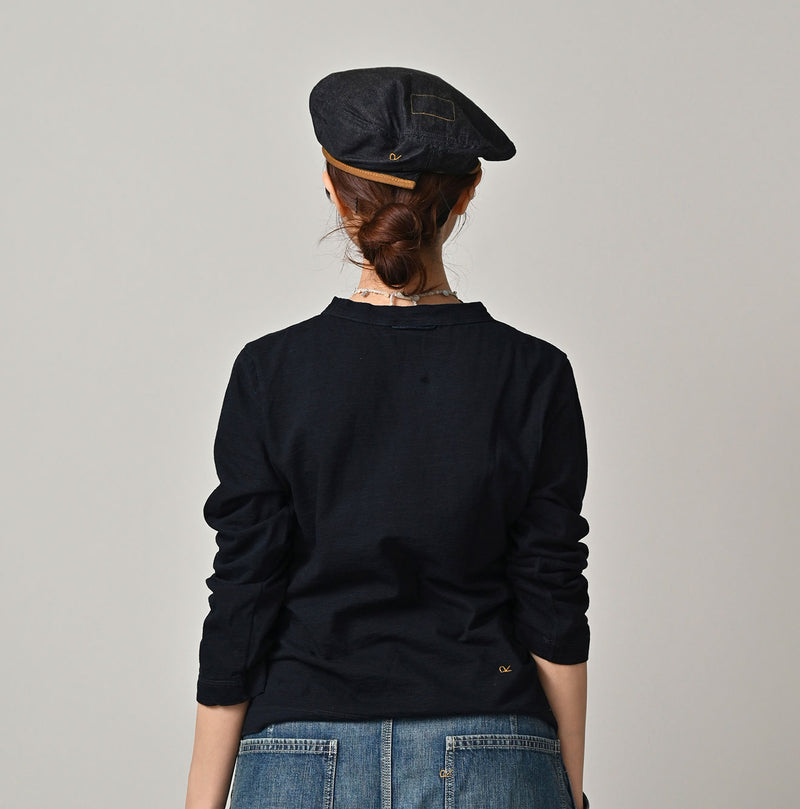 Futatabi Indigo Hacci Embroidery Square T-shirt
