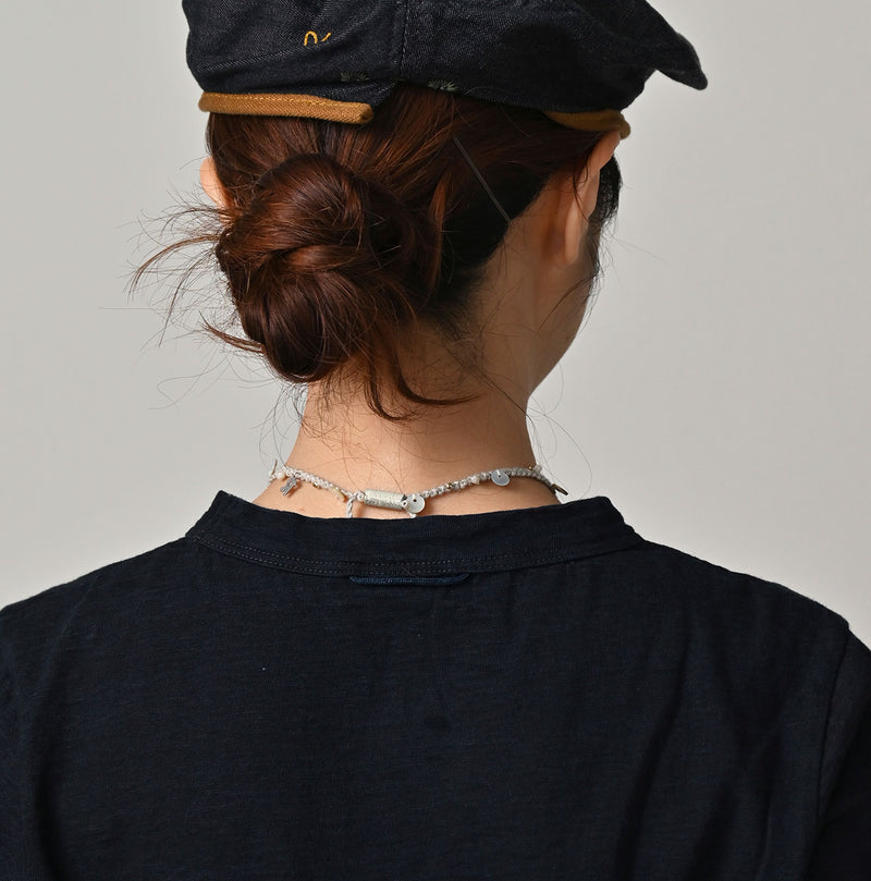 Futatabi Indigo Hacci Embroidery Square T-shirt