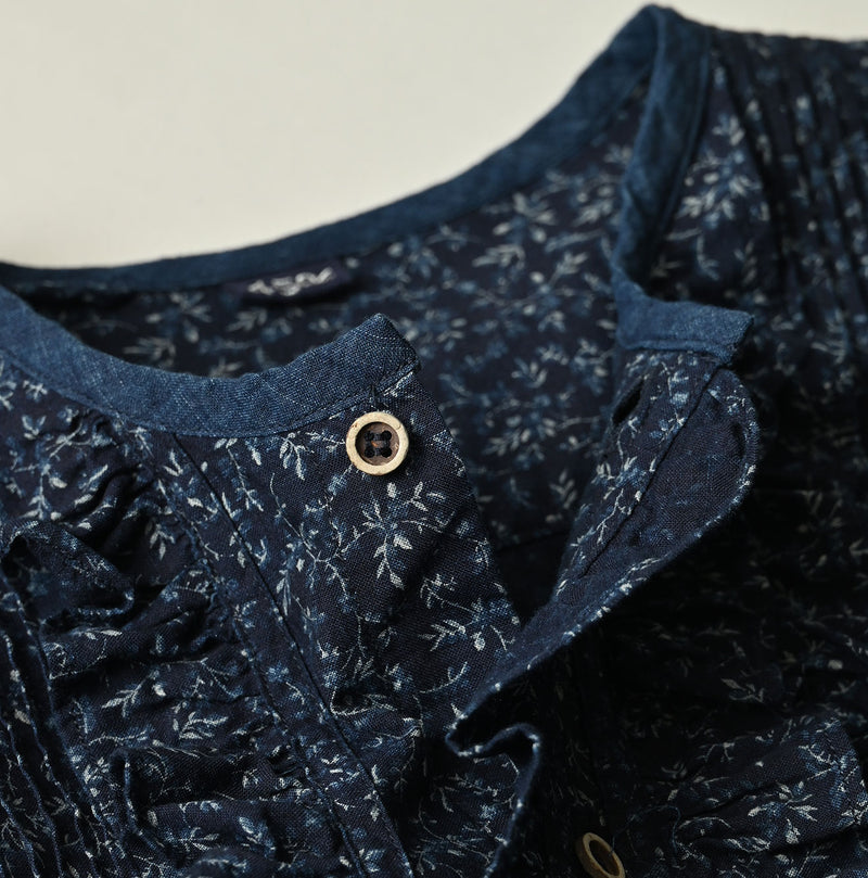 45R Indigo Ivy Flower Frilled Blouse