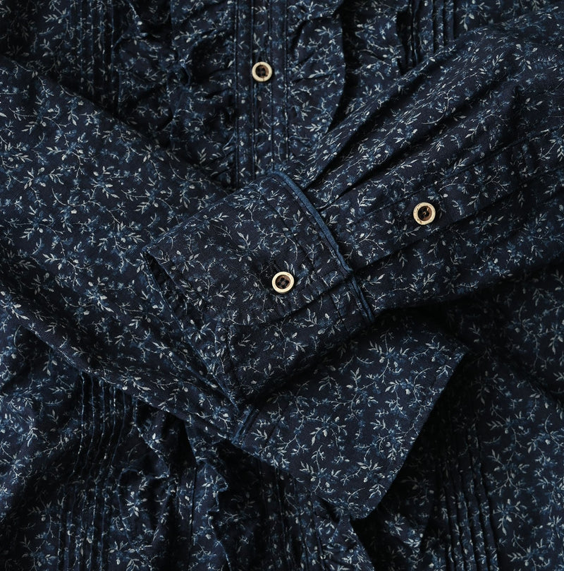 45R Indigo Ivy Flower Frilled Blouse