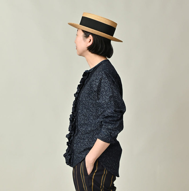 45R Indigo Ivy Flower Frilled Blouse