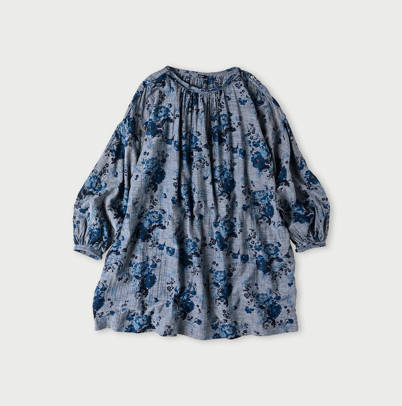 Indigo Gauze Rose Gathered Tunic Blouse - 45R by 45rpm studio