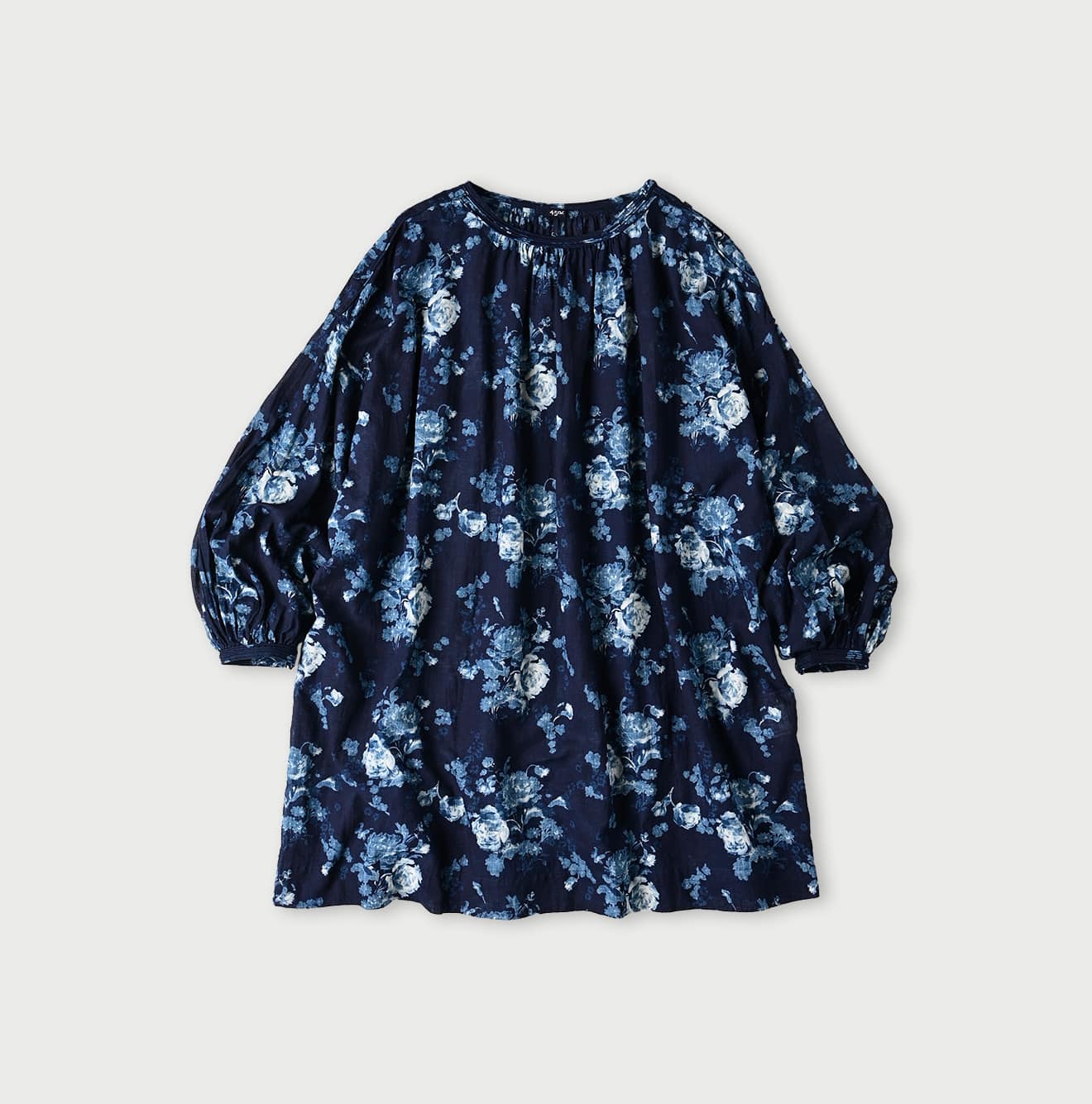 Indigo Gauze Rose Gathered Tunic Blouse - 45R by 45rpm studio