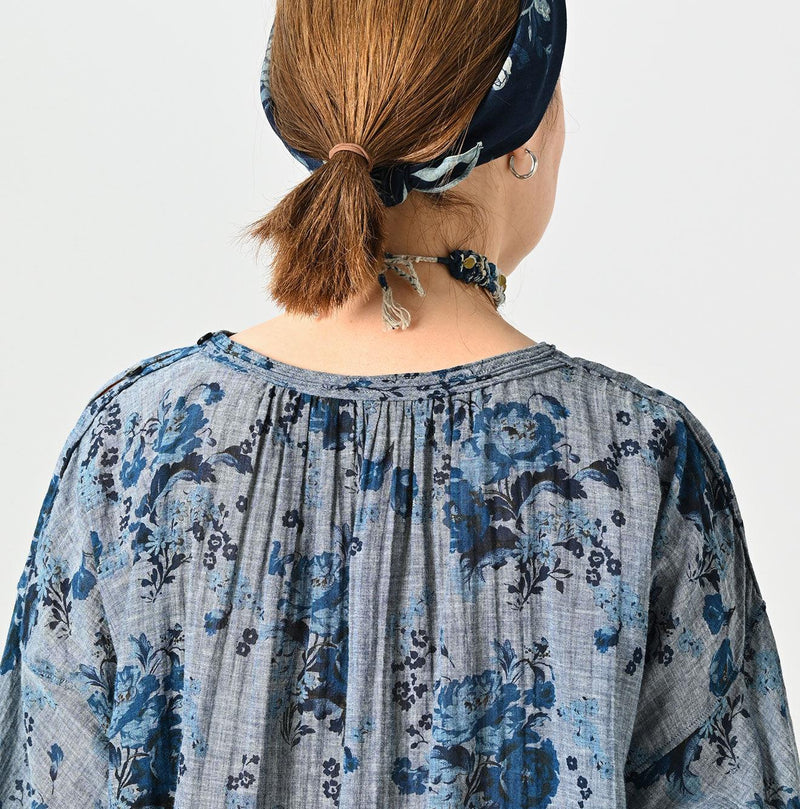 Indigo Gauze Rose Gathered Tunic Blouse - 45R by 45rpm studio - Image 9