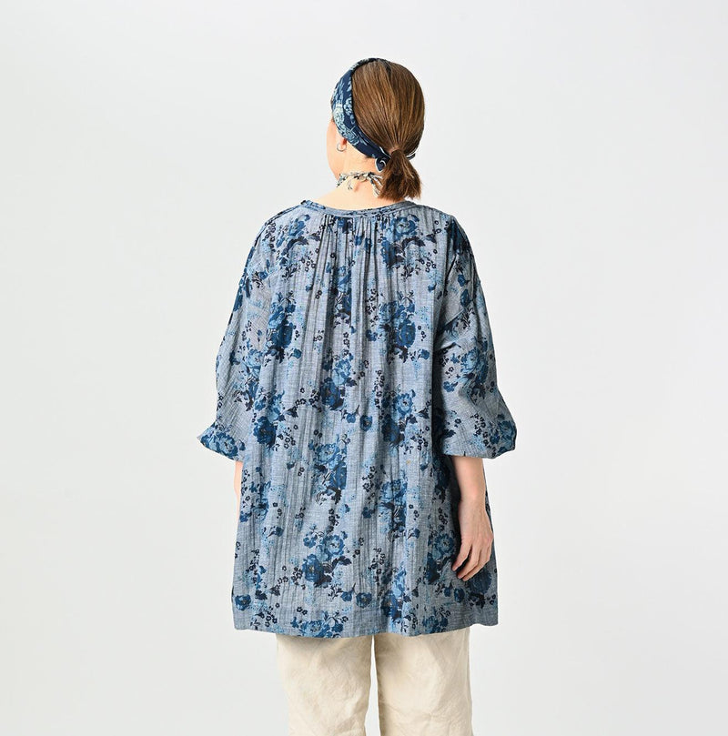 Indigo Gauze Rose Gathered Tunic Blouse - 45R by 45rpm studio - Image 6
