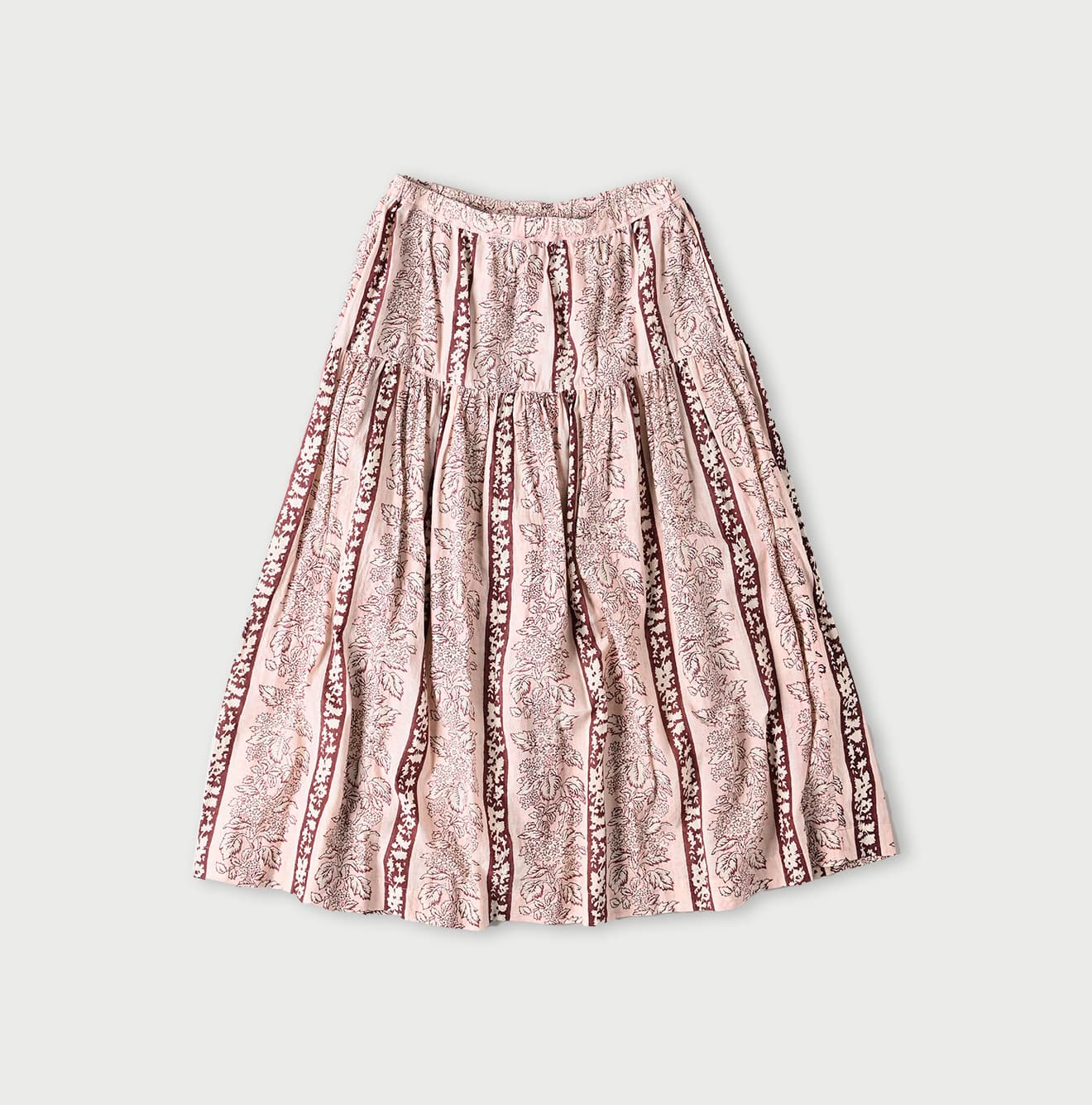 Stripe Flower Block Print Tiered Skirt