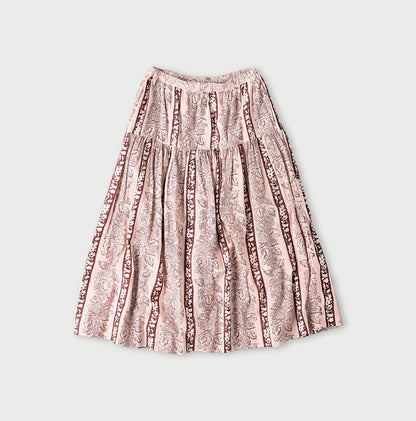 45R Stripe Flower Block Print Tiered Skirt