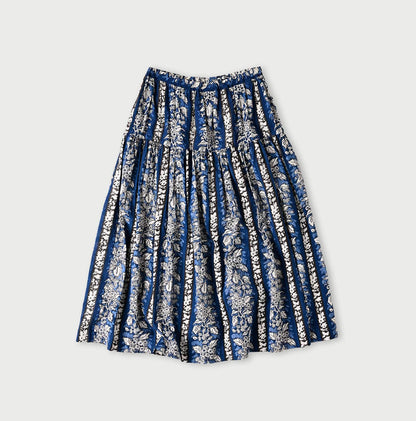 45R Stripe Flower Block Print Tiered Skirt