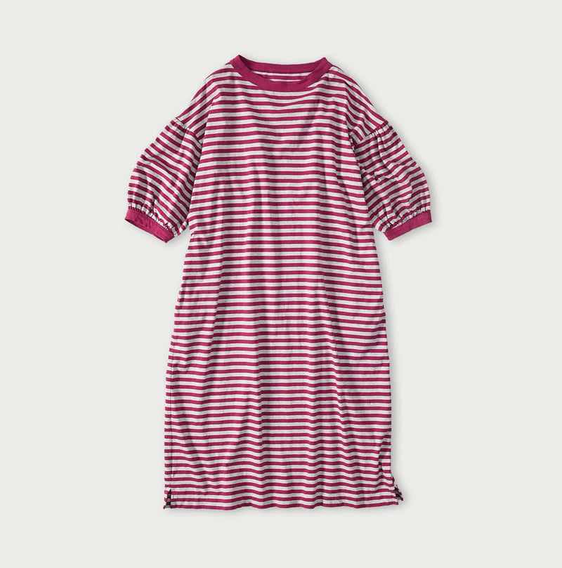 45R Stripe Puff Sleeve Dress (Top-dyed)