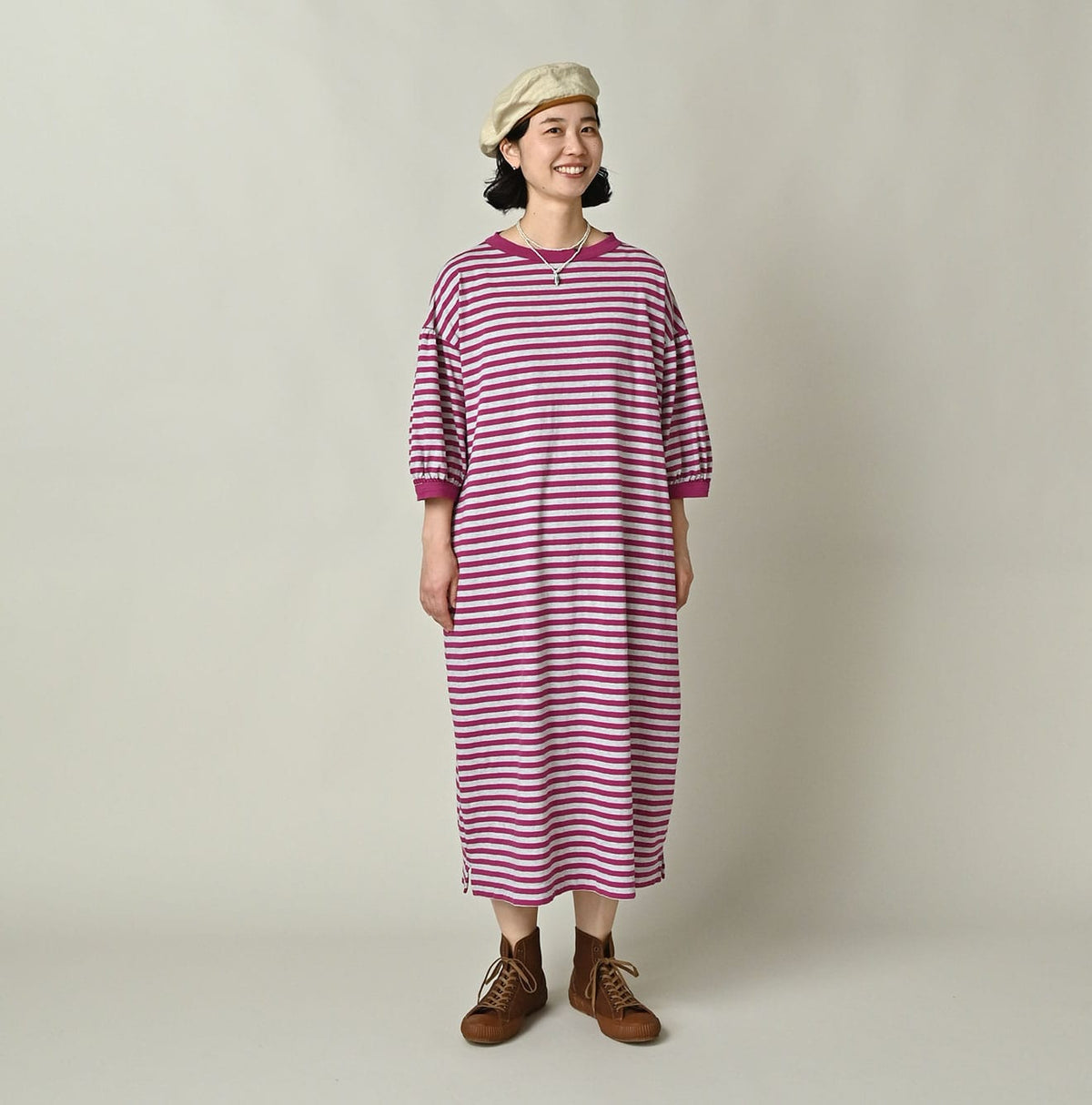 45R Stripe Puff Sleeve Dress (Top-dyed)