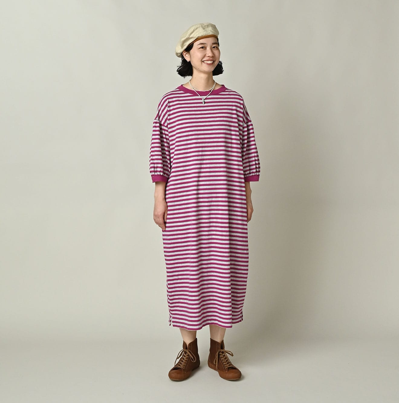 45R Stripe Puff Sleeve Dress (Top-dyed) - Image 3