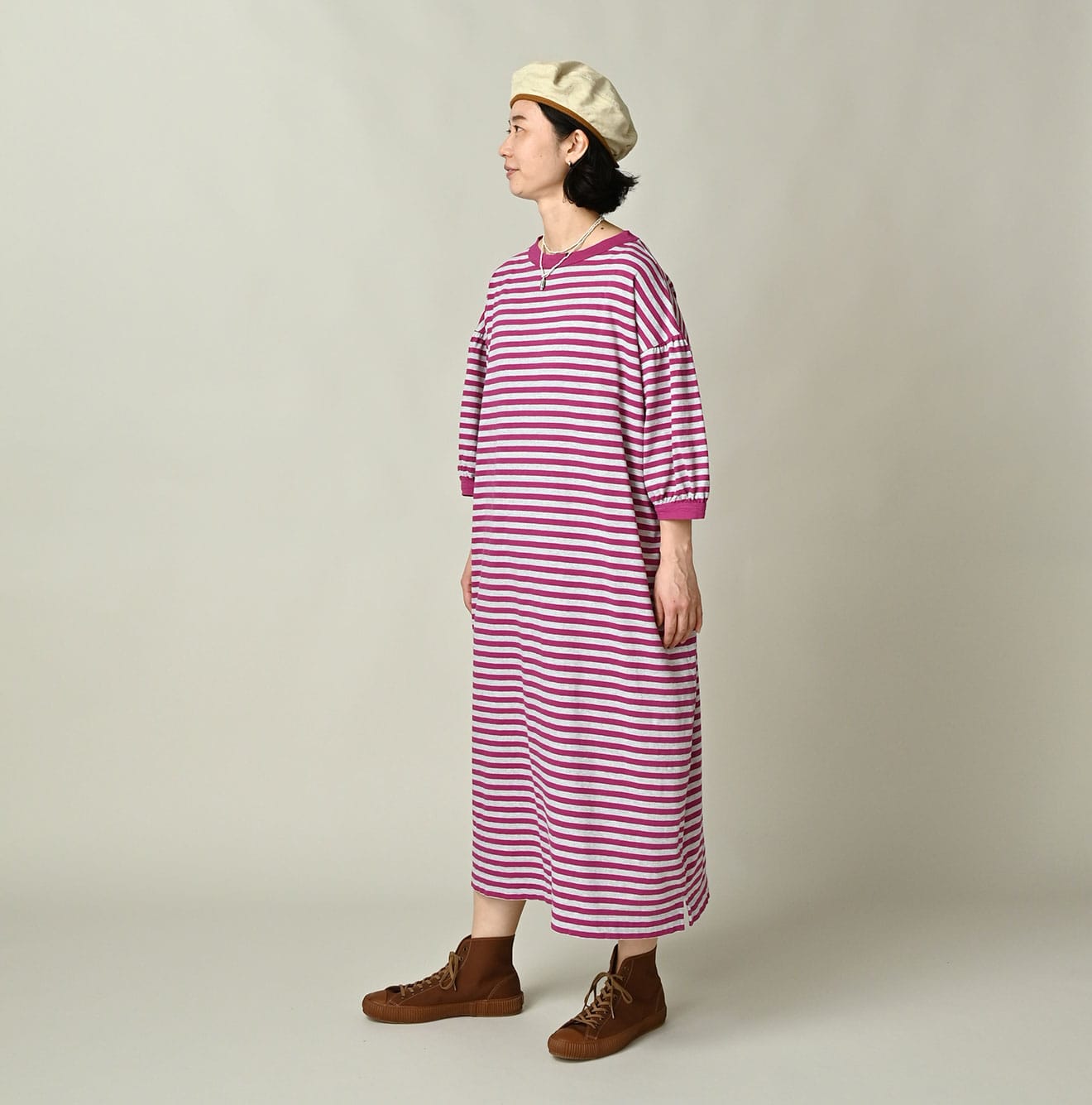 45R Stripe Puff Sleeve Dress (Top-dyed) - Image 4