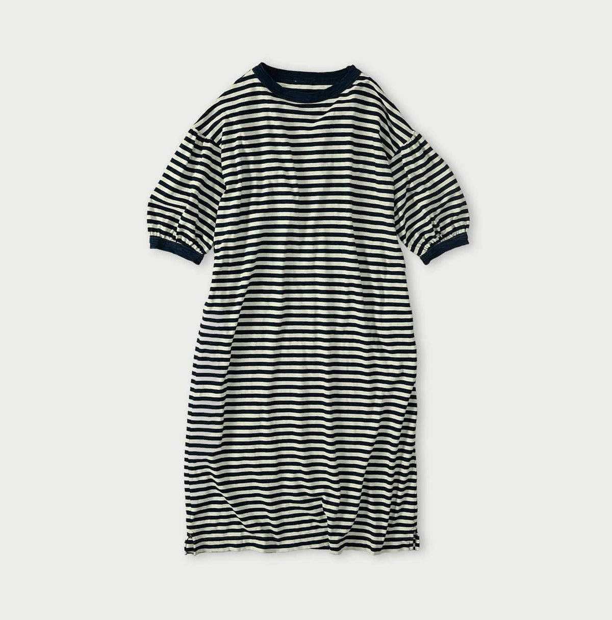 45R Indigo Stripe Puff Sleeve Dress