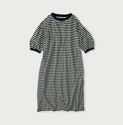 45R Indigo Stripe Puff Sleeve Dress