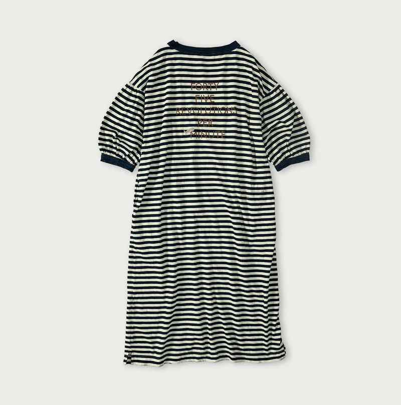 45R Indigo Stripe Puff Sleeve Dress