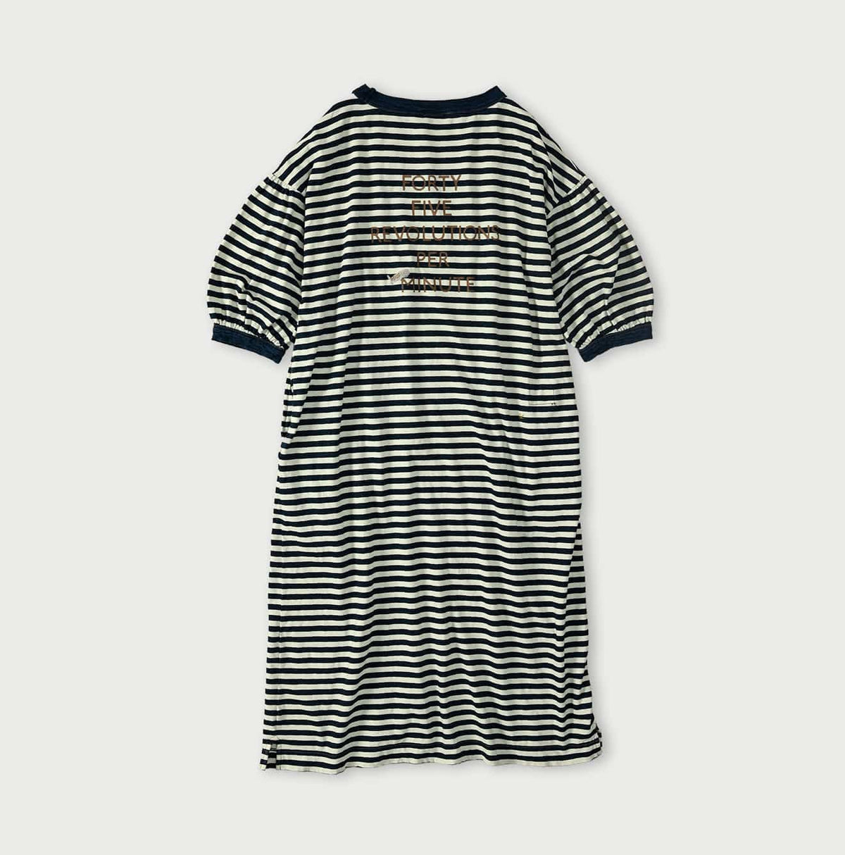 45R Indigo Stripe Puff Sleeve Dress