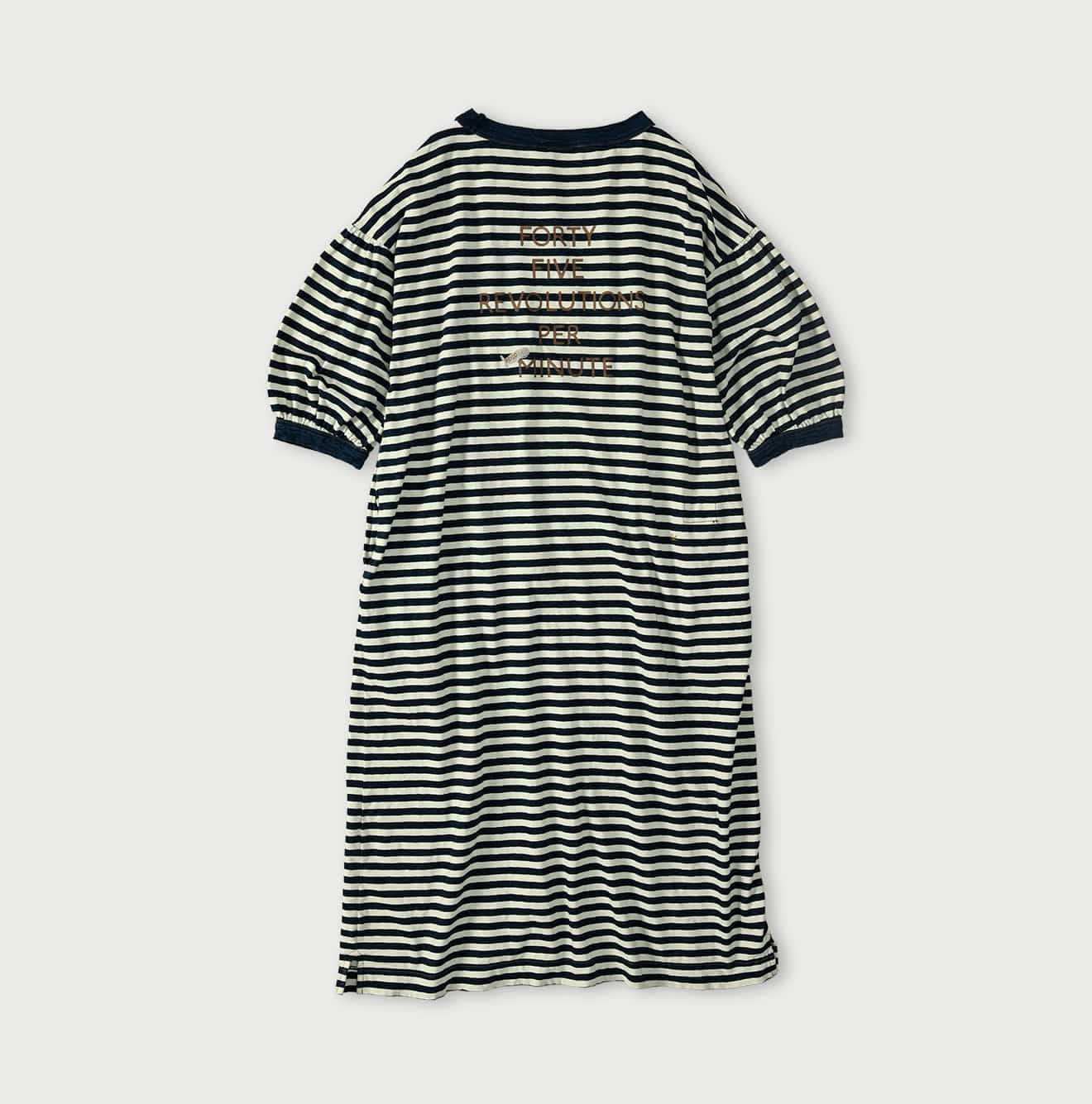 45R Indigo Stripe Puff Sleeve Dress