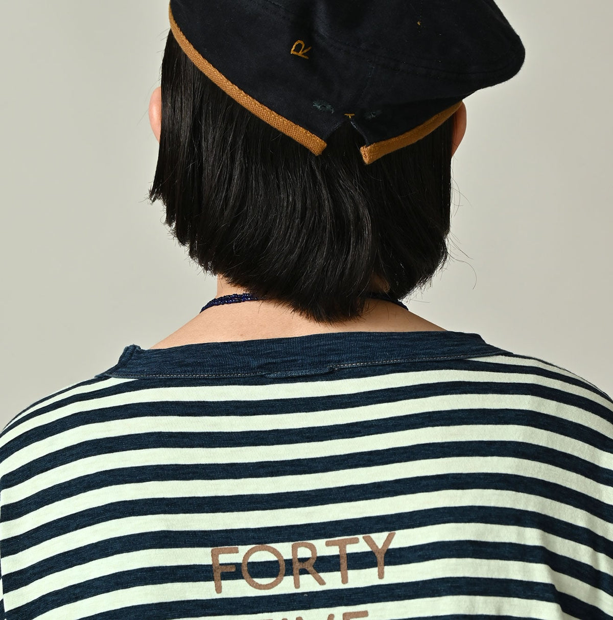 45R Indigo Stripe Puff Sleeve Dress