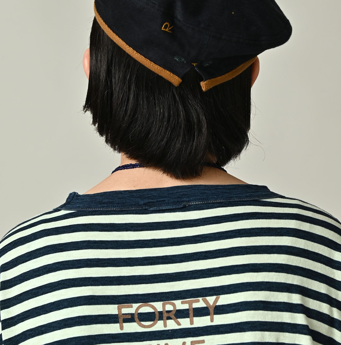 45R Indigo Stripe Puff Sleeve Dress