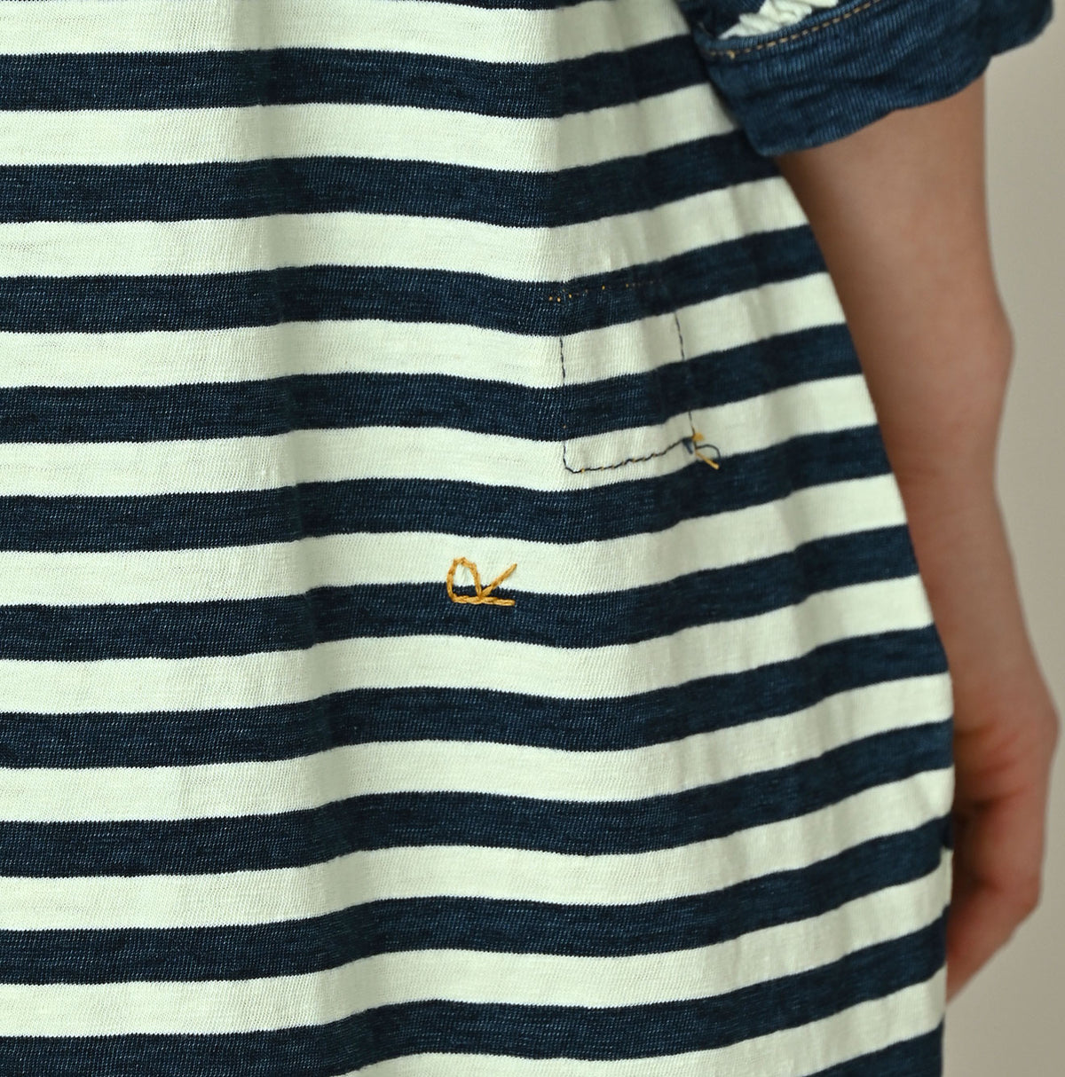 45R Indigo Stripe Puff Sleeve Dress