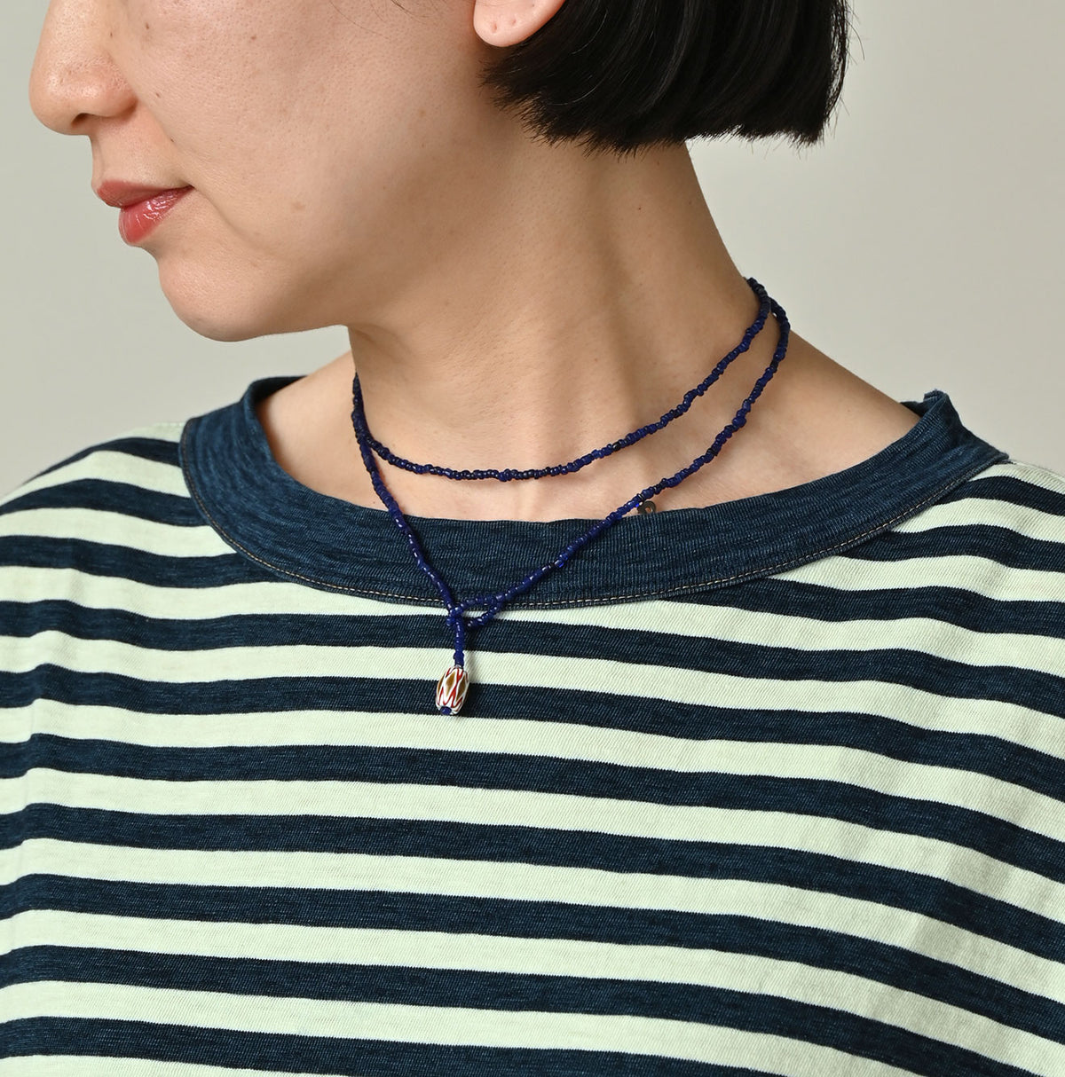 45R Indigo Stripe Puff Sleeve Dress