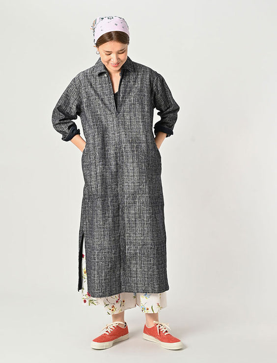 Indigo Sankuzushi Jacquard Denim Dress