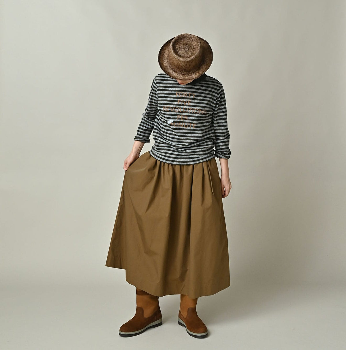 45R Stripe Square Print T-shirt (Top-dyed)