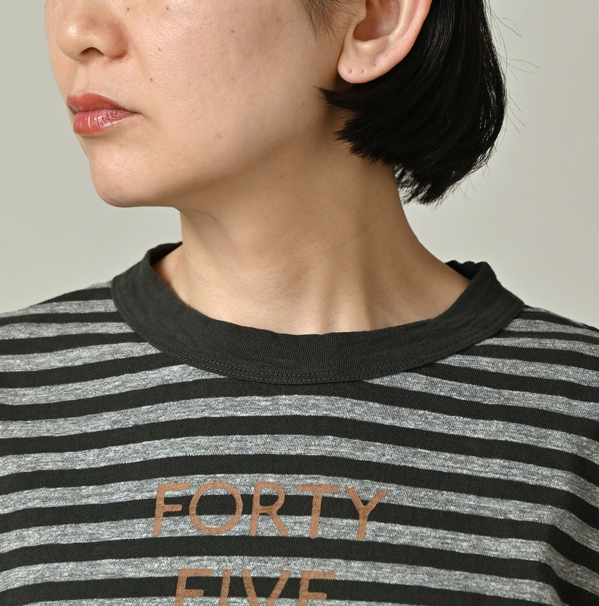 45R Stripe Square Print T-shirt (Top-dyed)