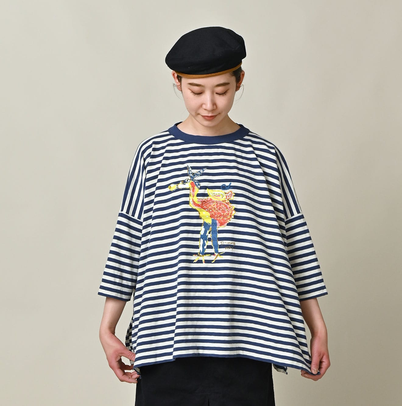 45R Stripe Flamingway Big Slit T-shirt