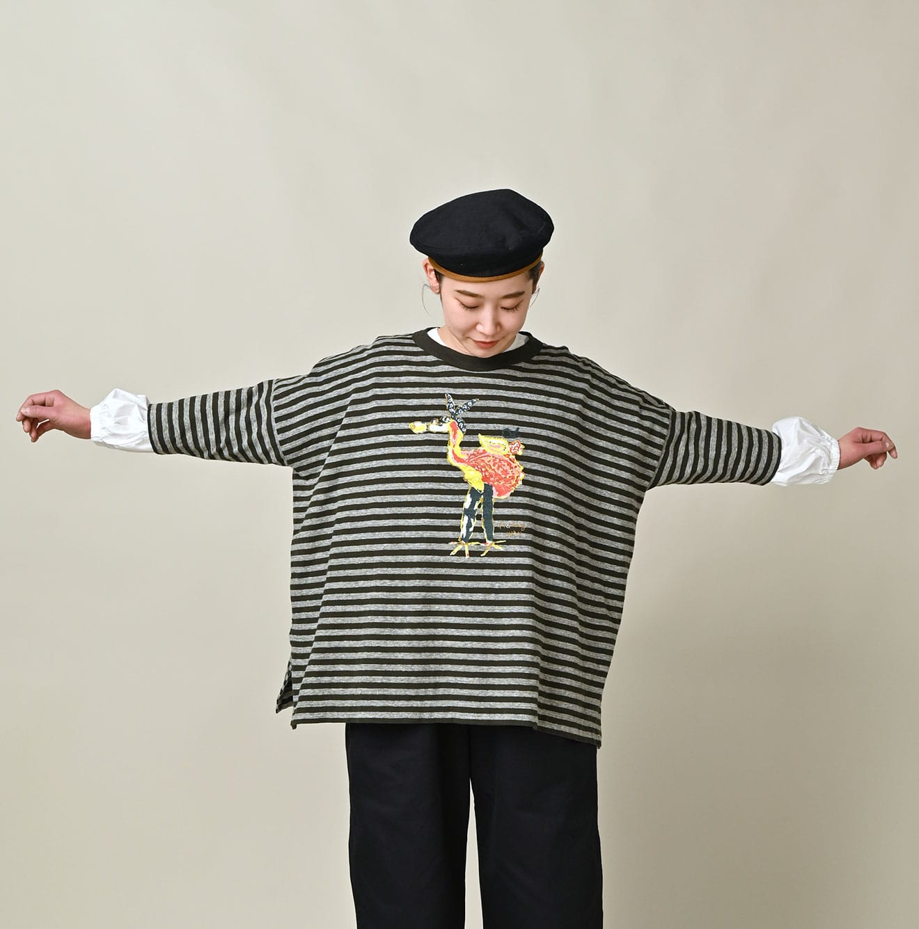 Stripe Flamingway Big Slit T-shirt (Top-dyed) | 45R Official
