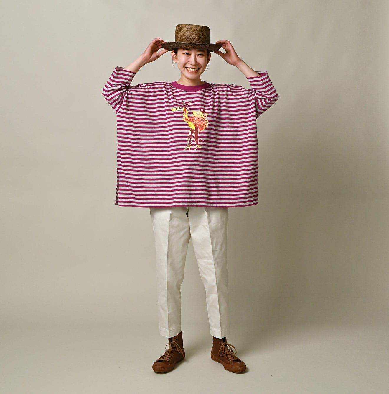 Stripe Flamingway Big Slit T-shirt (Top-dyed) | 45R Official