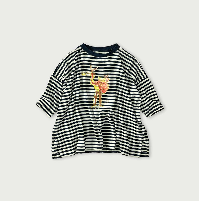 45R Indigo Stripe Flamingway Big Slit T-shirt